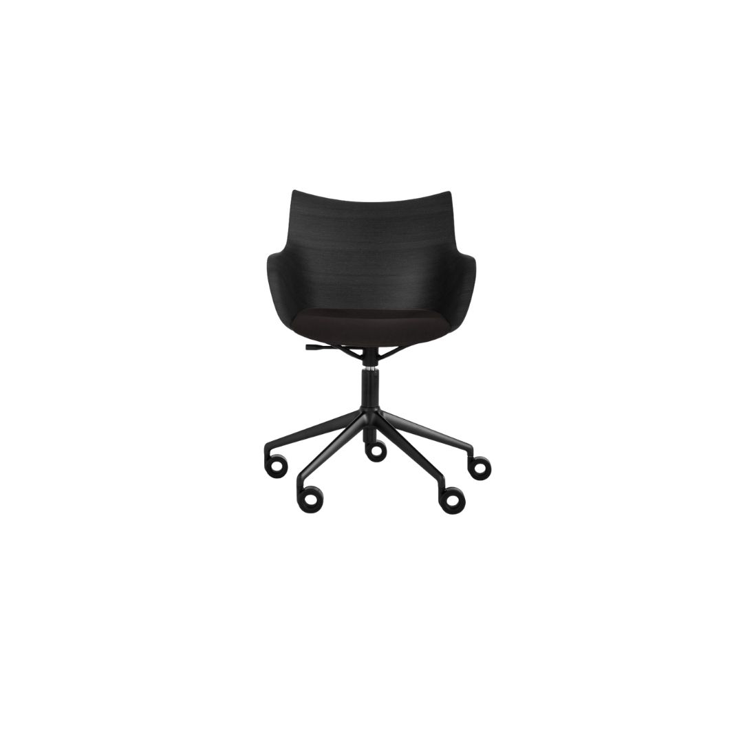 1 Q/Wood Swivel Soft Version Chair - Black Wood/Black/Black - Image 1