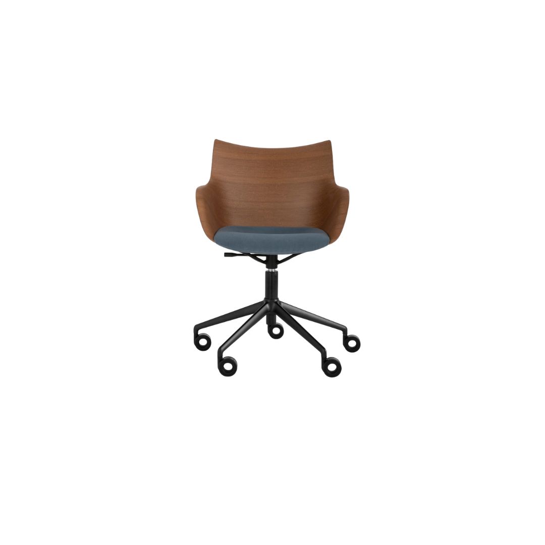 1 Q/Wood Swivel Soft Version Chair - Dark Wood/Light Blue/Black - Image 1