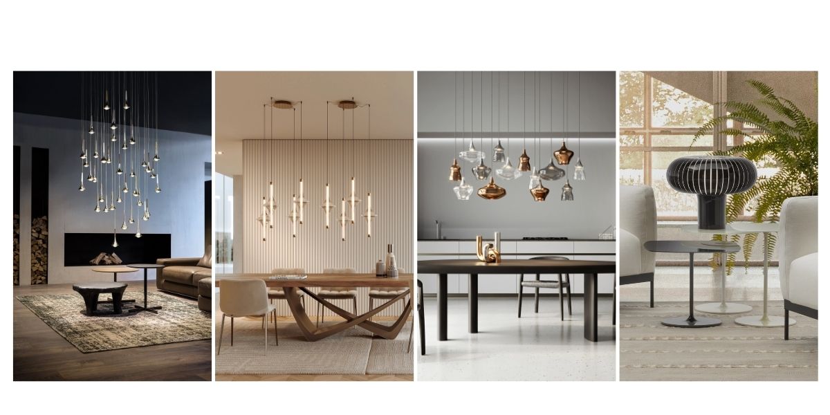 Curated luxury modern lighting display at Lifestorey Prestige, showcasing designer pendants and floor lamps for refined interiors.
